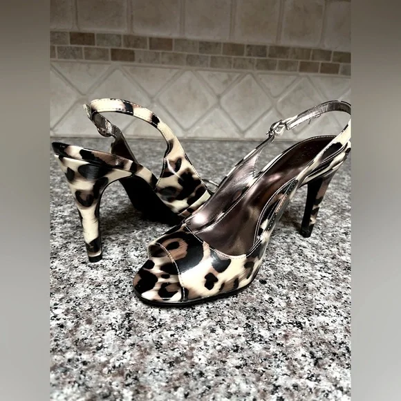 Alfani Shoes Alfani Leopard Print Patent Peep Toe Sling Backs - Main Image